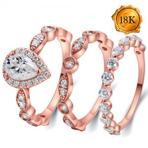 (CERTIFICATE REPORT) 1.00 CT DIAMOND MOISSANITE 18KT SOLID GOLD 3-PIECE ENGAGEMENT RING SET