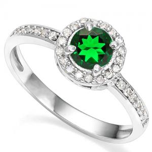 PRICELESS ! WOMENS 14K WHITE GOLD OVER SOLID STERLING SILVER DIAMONDS & 1.00 CT EUROPEAN EMERALD RING