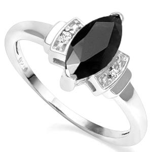 SMASHING ! WOMENS 14K WHITE GOLD OVER SOLID STERLING SILVER DIAMONDS & 2.30 CT GENUINE BLACK SAPPHIRE RING