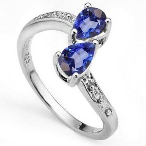 MARVELOUS ! WOMENS 14K WHITE GOLD OVER SOLID STERLING SILVER DIAMONDS & 0.76 CT IOLITE RING