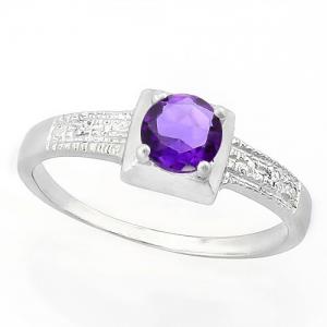 SUPERB ! WOMENS 14K WHITE GOLD OVER SOLID STERLING SILVER DIAMONDS & 1/2 CT AMETHYST RING