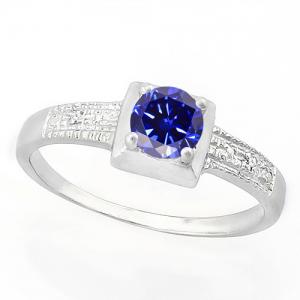 SUPERB ! WOMENS 14K WHITE GOLD OVER SOLID STERLING SILVER DIAMONDS & 1/2 CT LAB TANZANITE RING