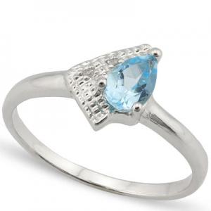 ADORABLE ! 14K WHITE GOLD OVER SOLID STERLING SILVER DIAMONDS & 1/2 CT BABY SWISS BLUE TOPAZ RING