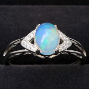 NEW!! GENUINE ETHIOPIAN OPAL & CREATED WHITE TOPAZ 925 STERLING SILVER RING