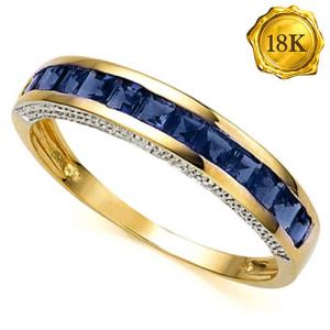 3/4 CT GENUINE SAPPHIRE 18KT SOLID GOLD BAND RING