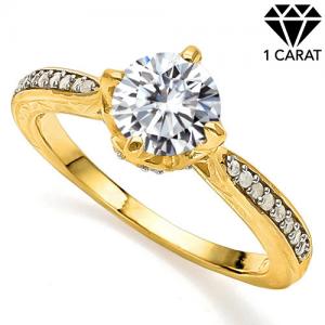 (CERTIFICATE REPORT) 1.00 CT DIAMOND MOISSANITE & 1/5 CT DIAMOND SOLITAIRE 10KT SOLID GOLD ENGAGEMENT RING