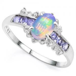 2/5 CT ETHIOPIAN OPAL & 1/2 CT TANZANITE 10KT SOLID GOLD RING