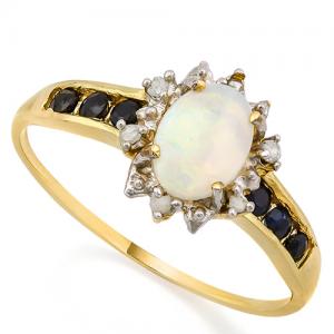 1/2 CT GENUINE ETHIOPIAN OPAL & 1/3 CT SAPPHIRE 10KT SOLID GOLD RING