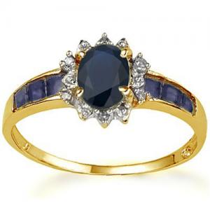 1.00 CT GENUINE BLACK SAPPHIRE & 1/4 CT SAPPHIRE 10KT SOLID GOLD RING