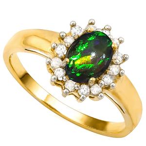 1.00 CT GENUINE BLACK OPAL & 1/5 CT DIAMOND (VS CLARITY) 10KT SOLID GOLD RING