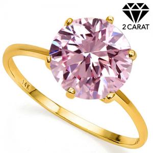 (CERTIFICATE REPORT) 2.00 CT PINK DIAMOND MOISSANITE (D/VVS) SOLITAIRE 14KT SOLID GOLD ENGAGEMENT RING