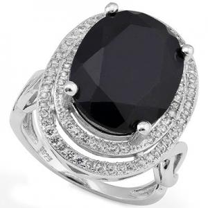 ADORABLE ! WOMENS 14K WHITE GOLD OVER SOLID STERLING SILVER DIAMONDS & 8.12 CT GENUINE BLACK SAPPHIRE RING