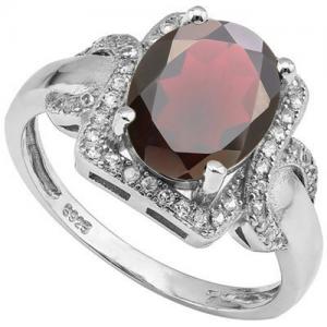 GORGEOUS ! WOMENS 14K WHITE GOLD OVER SOLID STERLING SILVER DIAMONDS & 3.00 CT GARNET RING