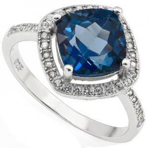 PRICELESS ! WOMENS 14K WHITE GOLD OVER SOLID STERLING SILVER DIAMONDS & 2.89 CT LONDON BLUE TOPAZ RING
