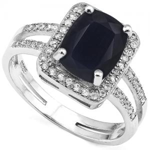 IRRESISTIBLE ! WOMENS 14K WHITE GOLD OVER SOLID STERLING SILVER 1/4 CT CREATED WHITE SAPPHIRE & 2.00 CT GENUINE BLACK SAPPHIRE RING