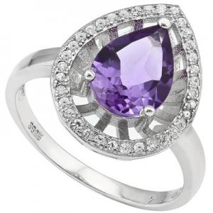 STUNNING !  WOMENS 14K WHITE GOLD OVER SOLID STERLING SILVER 1/5 CT CREATED WHITE SAPPHIRE & 1.76 CT AMETHYST RING