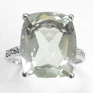 FOXY ! 14K WHITE GOLD OVER SOLID STERLING SILVER DIAMONDS & 4.76 CT GREEN AMETHYST RING