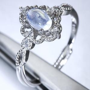 NEW! RARE MOONSTONE & CREATED WHITE TOPAZ 925 STERLING SILVER RING