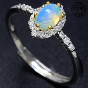 NEW! GENUINE ETHIOPIAN OPAL & CREATED WHITE TOPAZ 925 STERLING SILVER RING