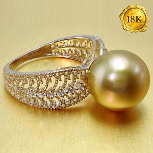 RING SIZE 6 - 8 !  RARE 12-13MM GOLDEN SOUTH SEA PEARL 18KT SOLID GOLD RING