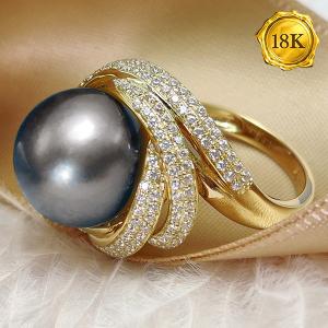 RING SIZE 5-8 CUSTOM-MADE COLLECTION ! RARE 12MM TAHITIAN PEARL 18KT SOLID GOLD RING