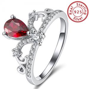 NEW! CREATED GARNET CROWN DESIGN 925 STERLING SILVER RING