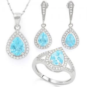 AWESOME ! WOMENS 14K WHITE GOLD OVER SOLID STERLING SILVER CREATED WHITE SAPPHIRE & 4.00 CT BABY SWISS BLUE TOPAZ SET